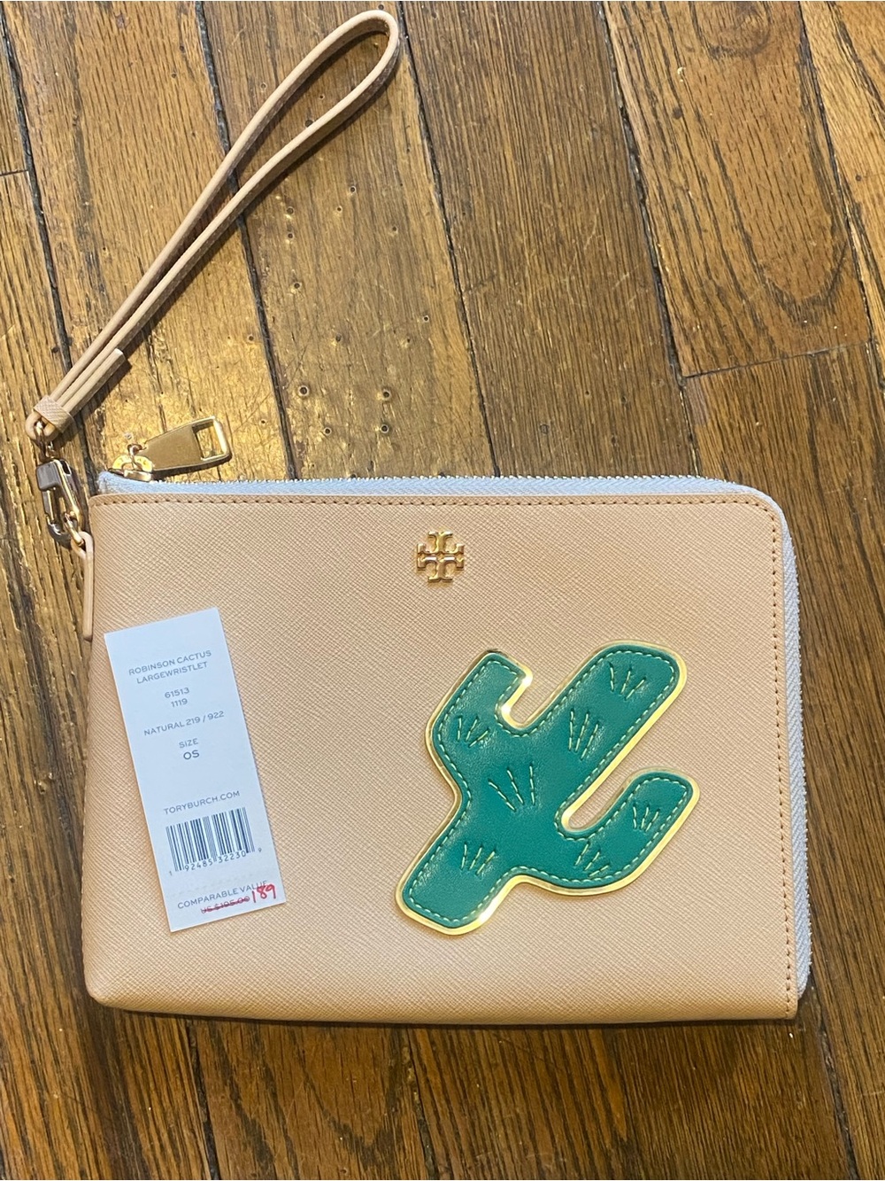 Tory Burch Natural Beige Wristlet with Gold Hardware